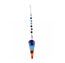 Load image into Gallery viewer, crystal chakra pyramid chakra -stones weighted spiritual dowsing pendulum with chain for spiritual divination and making decisions
