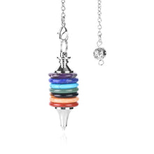 Load image into Gallery viewer, vitamin zen crystal chakra spiritual wheel with silver chain. weighted dowsing pendulum for divination making decisions
