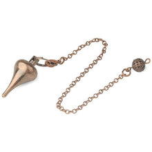 Load image into Gallery viewer, metal dowsing drop rounded cone weighted antique copper pendulum with chain for spiritual divination and making decisions

