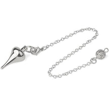 Load image into Gallery viewer, dowsing drop rounded cone metal silver weighted pendulum with chain for spiritual divination and making decisions
