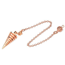 Load image into Gallery viewer, power pulse spiral rose gold / copper metal point weighted dowsing pendulum with chain for spiritual divination and making decisions
