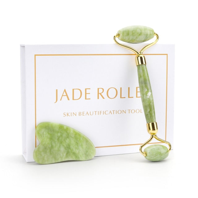 Natural Jade Roller + Gua Sha Stone