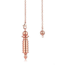 Load image into Gallery viewer, rose gold / copper sacred stupa point weighted dowsing pendulum with chain for spiritual divination and making decisions
