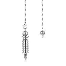 Load image into Gallery viewer, silver sacred stupa point weighted dowsing pendulum with chain for spiritual divination and making decisions
