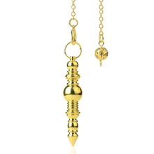 Load image into Gallery viewer, metal sound wave gold pointed weighted dowsing pendulum with chain for spiritual divination and making decisions
