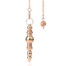 Load image into Gallery viewer, metal sound wave rose gold / copper pointed weighted dowsing pendulum with chain for spiritual divination and making decisions
