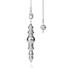 Load image into Gallery viewer, metal sound wave silver pointed weighted dowsing pendulum with chain for spiritual divination and making decisions
