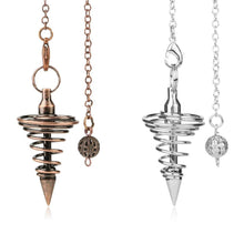 Load image into Gallery viewer, spiral spirit metal point weighted dowsing pendulum with chain for spiritual divination and making decisions
