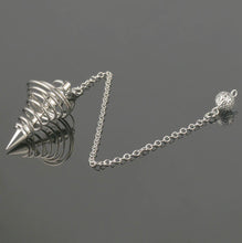Load image into Gallery viewer, spiral spirit metal silver point weighted dowsing pendulum with chain for spiritual divination and making decisions
