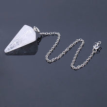 Load image into Gallery viewer, clear quartz crystal faceted pyramid point weighted dowsing pendulum with chain for spiritual divination and making decisions
